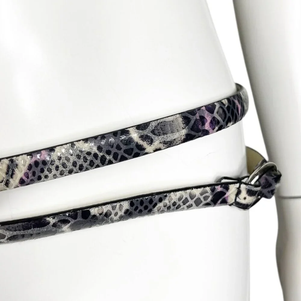 Lodis Textured Leather Snake Print Double Wrap Belt Size Medium Silvertone